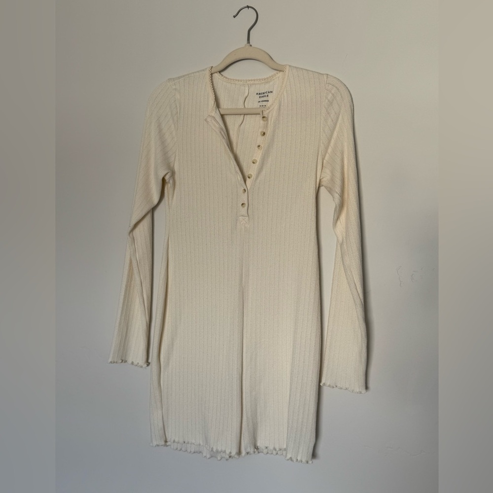 Cream Ribbed Long Sleeve Henley jumper
